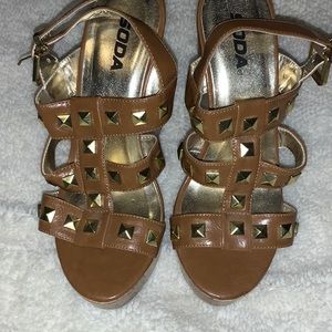 Leather gold studded wedges
